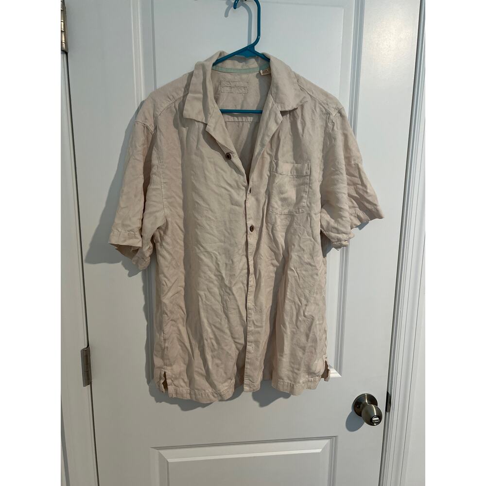 TOMMY BAHAMA button down M 100% silk cream beige